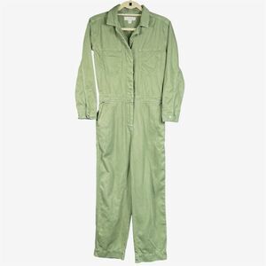 Treasure & Bond jumpsuit women XS green herringbone texturelong sleeve utility